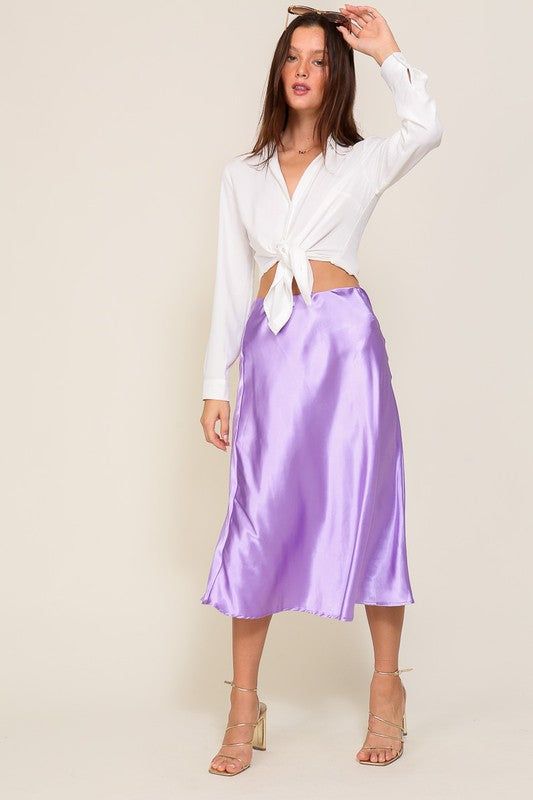 Women's TIMING Satin Midi Flare Skirt - us.meeeshop