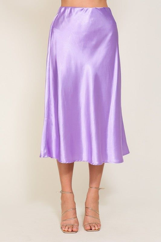 Women's TIMING Satin Midi Flare Skirt - us.meeeshop