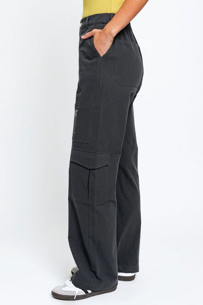 Tasha Apparel High Waisted Wide Leg Cargo Pants with Pockets - us.meeeshop