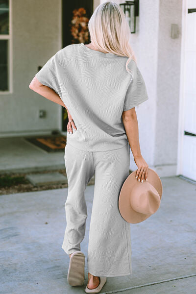Texture Short Sleeve Top and Pants Set | us.meeeshop
