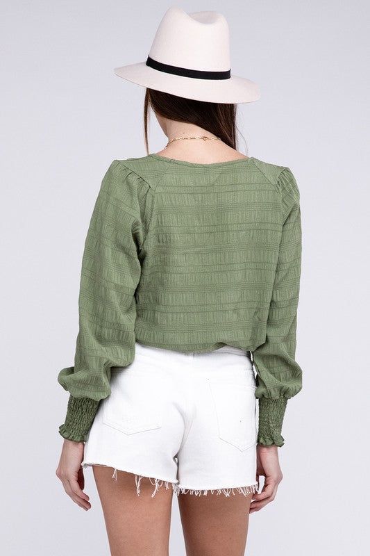 Textured Shirred Yoke Top us.meeeshop - 