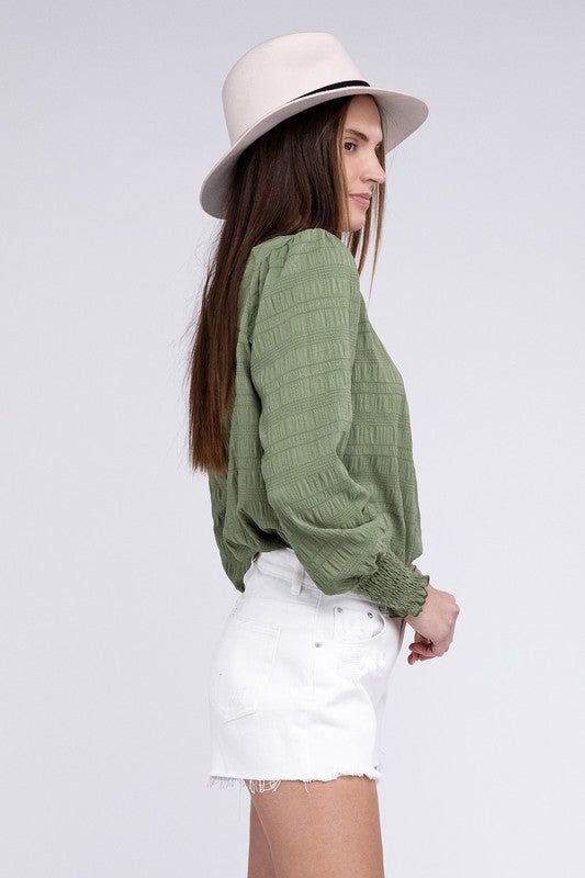 Textured Shirred Yoke Top - us.meeeshop