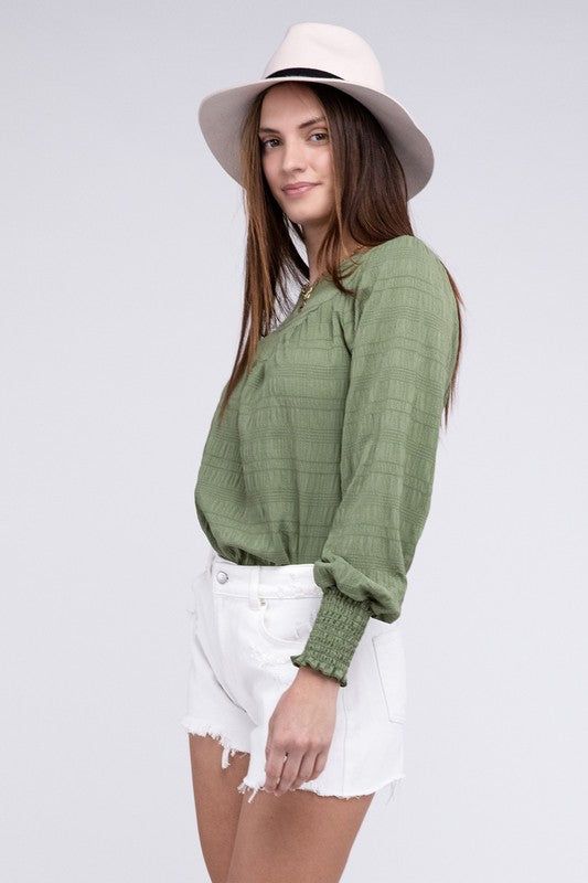 Textured Shirred Yoke Top - us.meeeshop