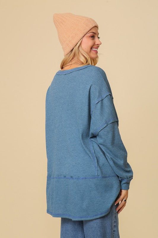 Thermal High Low V-Neck Oversized Top us.meeeshop - 