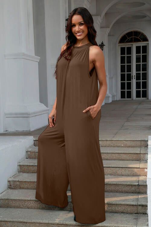 Tie Back Cutout Sleeveless Jumpsuit us.meeeshop - 