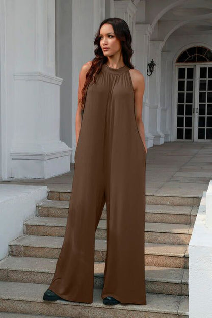 Tie Back Cutout Sleeveless Jumpsuit us.meeeshop - 