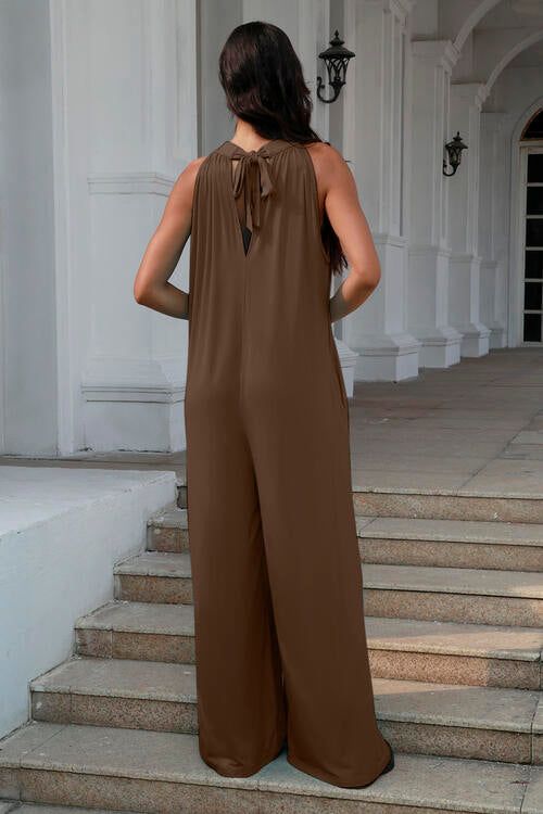 Tie Back Cutout Sleeveless Jumpsuit us.meeeshop - 