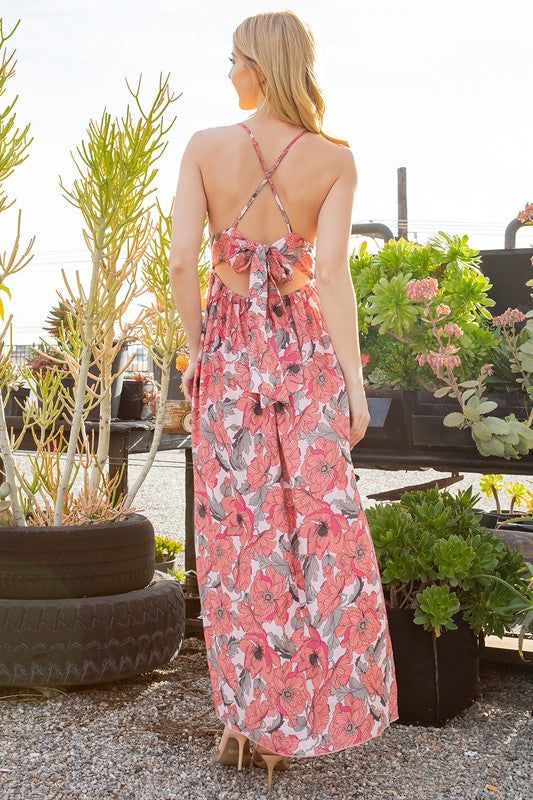 Tie Back Floral Dress us.meeeshop - 