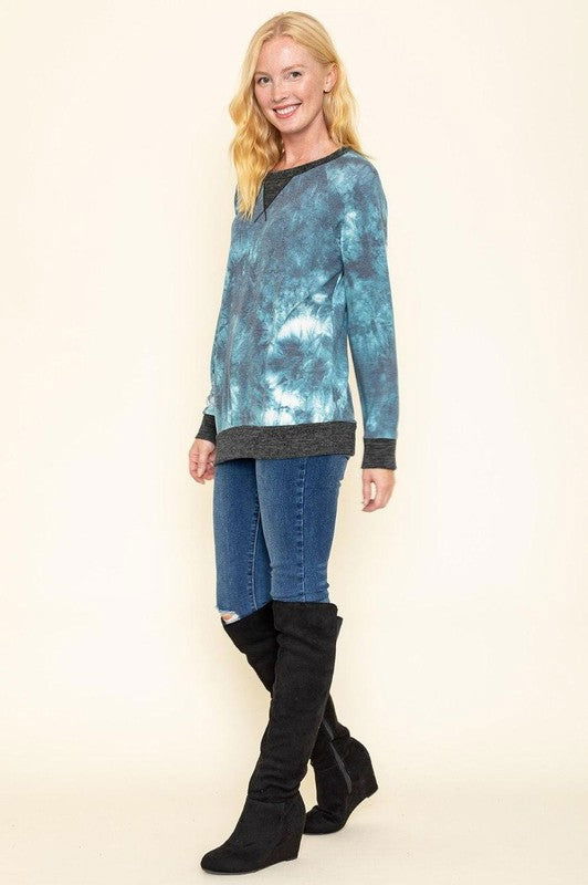 Tie Dye Raglan Two Tone Tunic us.meeeshop - 