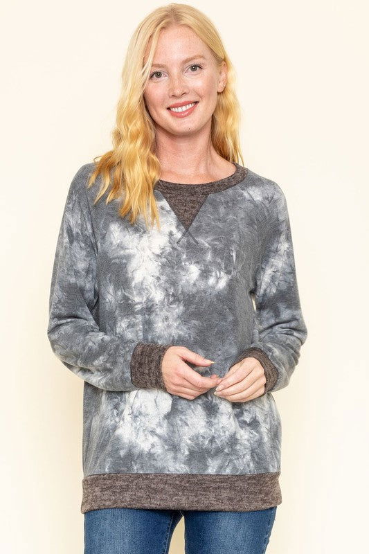 Tie Dye Raglan Two Tone Tunic us.meeeshop - 