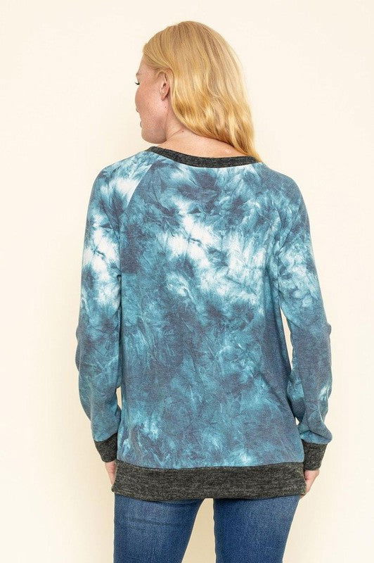 Tie Dye Raglan Two Tone Tunic us.meeeshop - 