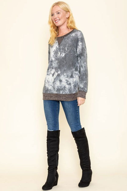 Tie Dye Raglan Two Tone Tunic us.meeeshop - 