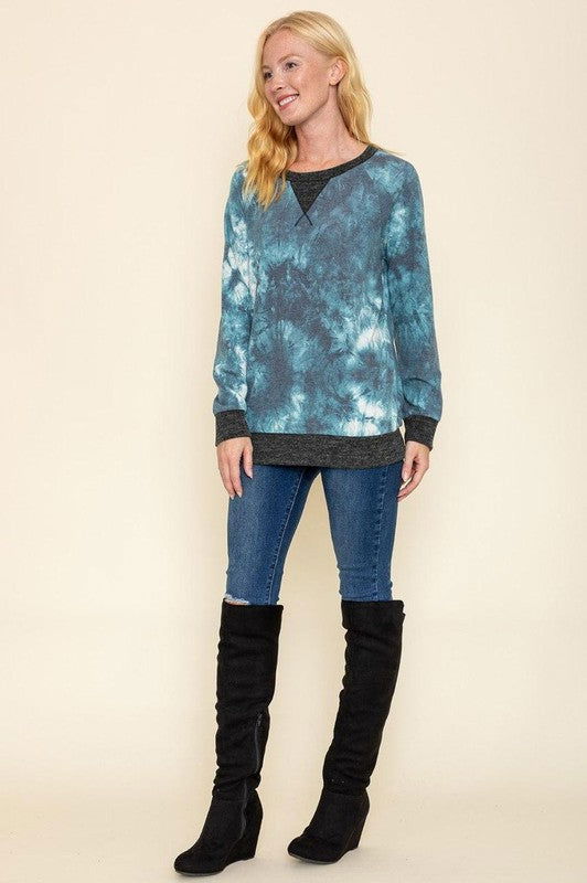 Tie Dye Raglan Two Tone Tunic us.meeeshop - 