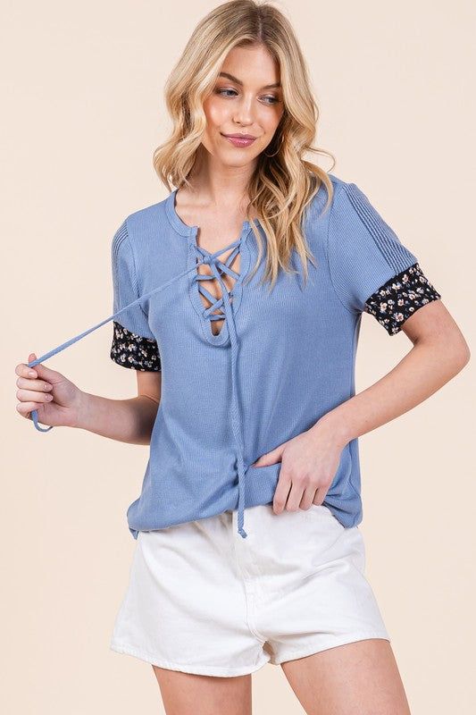 Tie Front Short Sleeve Top us.meeeshop - 