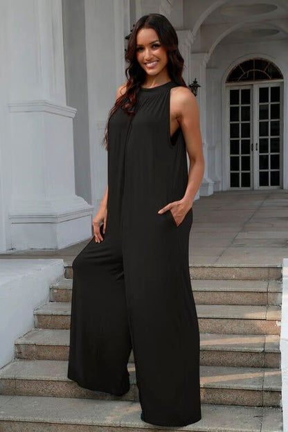 Tie Back Cutout Sleeveless Jumpsuit - us.meeeshop