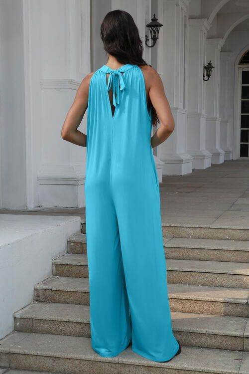 Tie Back Cutout Sleeveless Jumpsuit - us.meeeshop