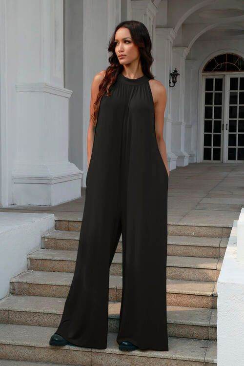 Tie Back Cutout Sleeveless Jumpsuit - us.meeeshop