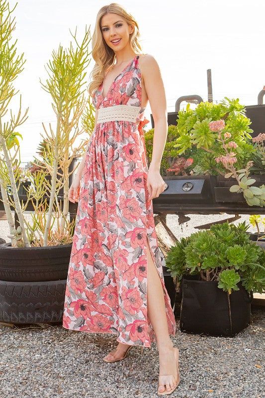 Tie Back Floral Dress - us.meeeshop