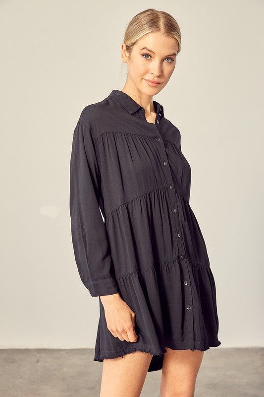 Tiered Mini Shirtdress us.meeeshop - 