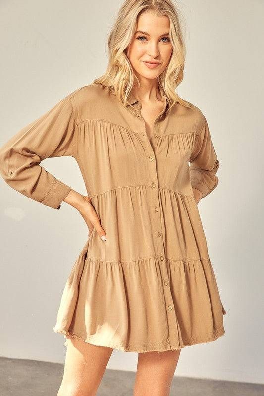 Tiered Mini Shirtdress us.meeeshop - Dresses