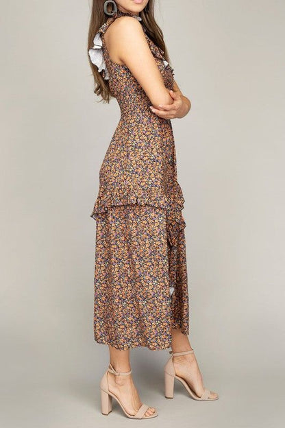 Tiered maxi dress with ruffle trim us.meeeshop - 