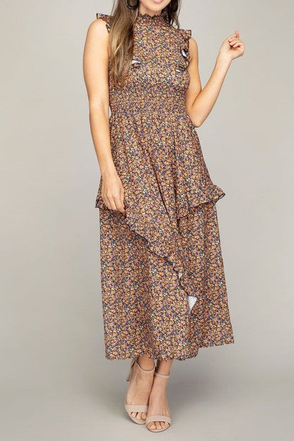 Tiered maxi dress with ruffle trim us.meeeshop - 