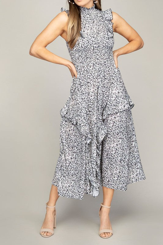 Tiered maxi dress with ruffle trim | us.meeeshop