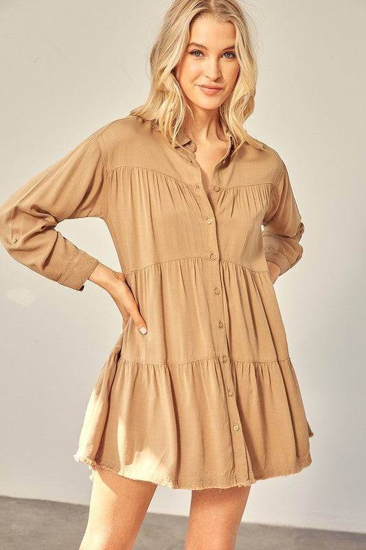 Tiered Mini Shirtdress - us.meeeshop