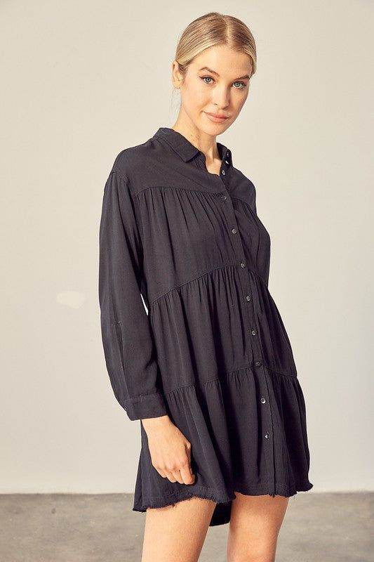 Tiered Mini Shirtdress - us.meeeshop