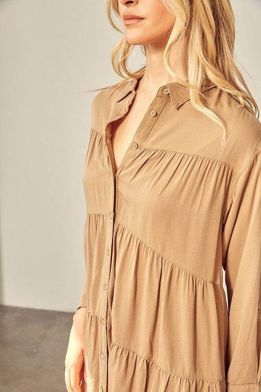 Tiered Mini Shirtdress - us.meeeshop