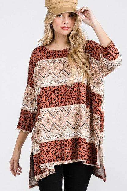 Tribal Print Oversize Top us.meeeshop - Shirts & Tops