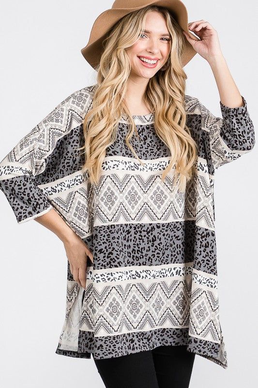 Tribal Print Oversize Top us.meeeshop - 