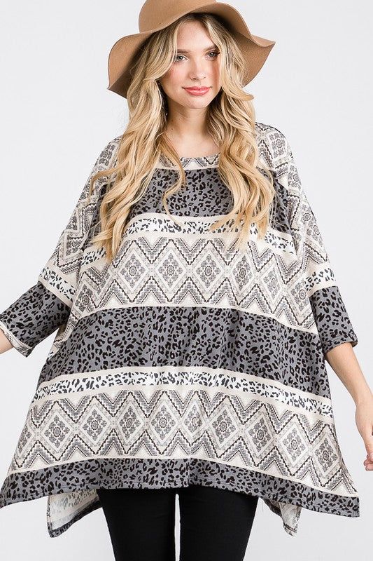 Tribal Print Oversize Top us.meeeshop - 