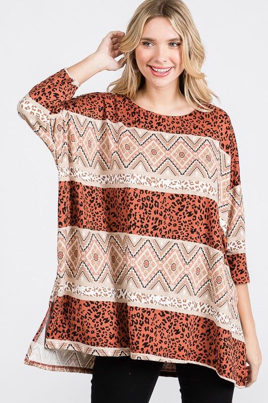 Tribal Print Oversize Top us.meeeshop - 