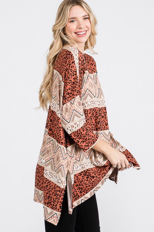 Tribal Print Oversize Top us.meeeshop - 