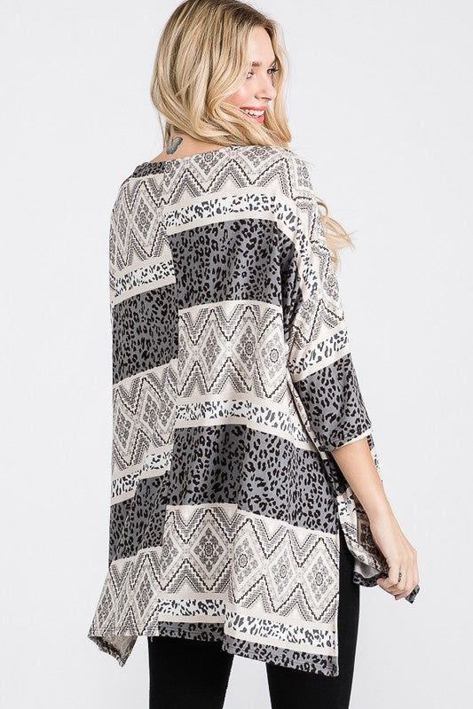 Tribal Print Oversize Top us.meeeshop - 