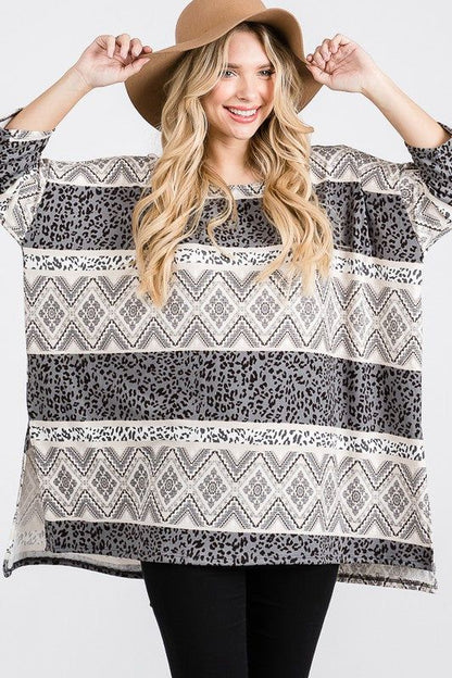 Tribal Print Oversize Top us.meeeshop - 