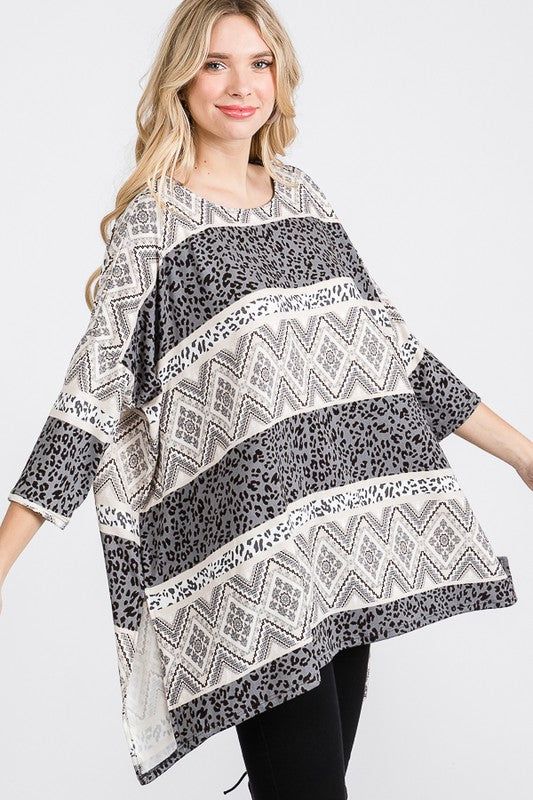 Tribal Print Oversize Top us.meeeshop - 