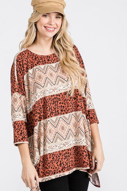 Tribal Print Oversize Top us.meeeshop - 