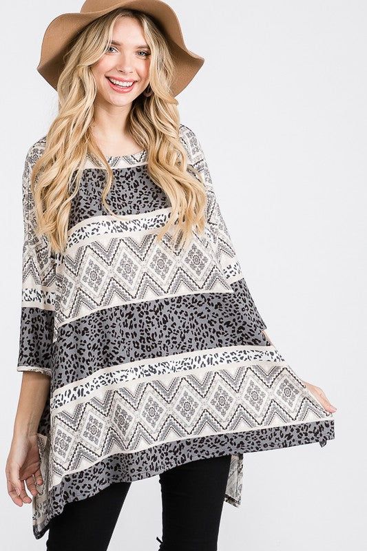 Tribal Print Oversize Top us.meeeshop - 