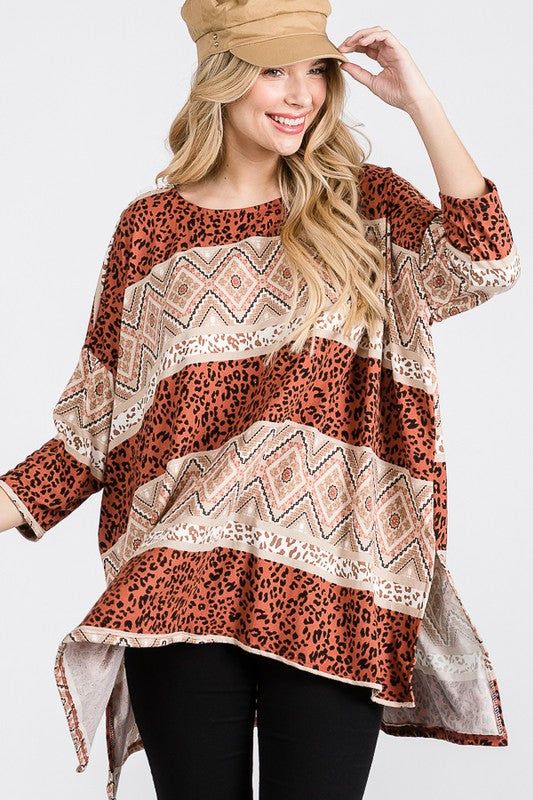 Tribal Print Oversize Top us.meeeshop - 