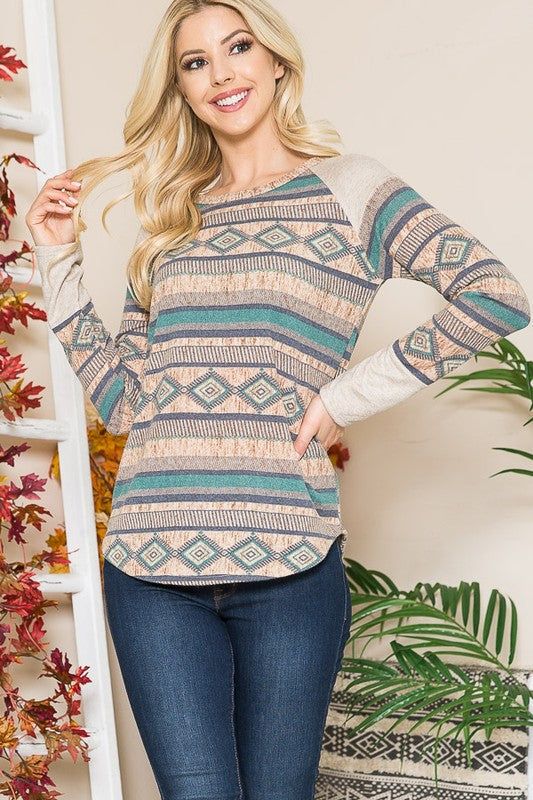 Tribal Print Sweater Knit us.meeeshop - Shirts & Tops