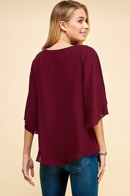 Tulip Sleeve Woven Blouse us.meeeshop - 