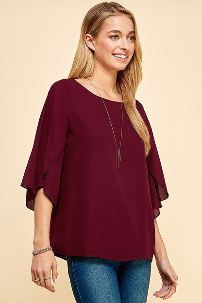 Tulip Sleeve Woven Blouse us.meeeshop - 