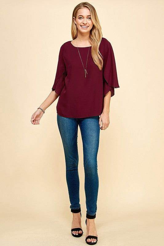 Tulip Sleeve Woven Blouse - us.meeeshop