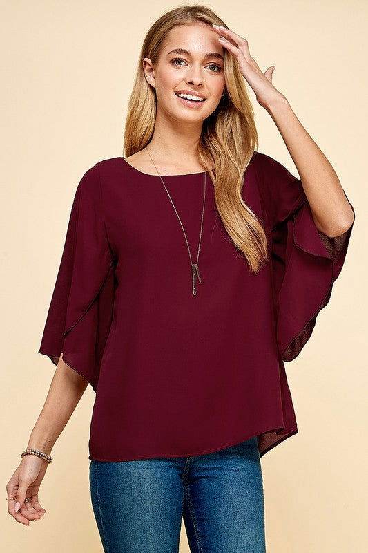 Tulip Sleeve Woven Blouse - us.meeeshop