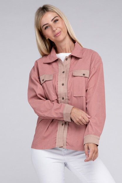 Women's Two Tone Flap Pocket Shirt - us.meeeshop