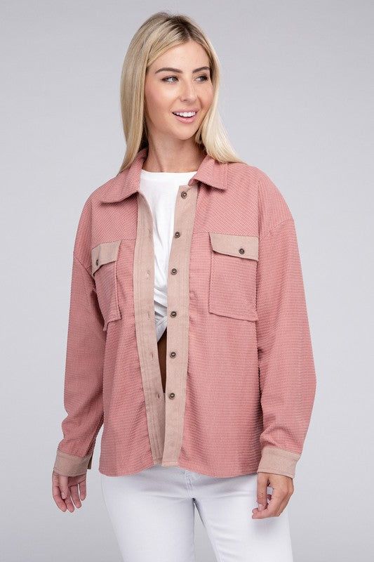 Women's Two Tone Flap Pocket Shirt - us.meeeshop