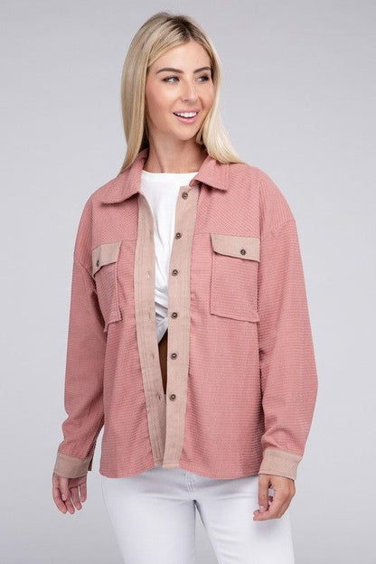 Women's Two Tone Flap Pocket Shirt - us.meeeshop