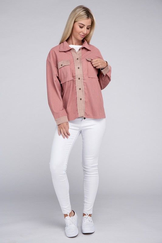 Women's Two Tone Flap Pocket Shirt - us.meeeshop